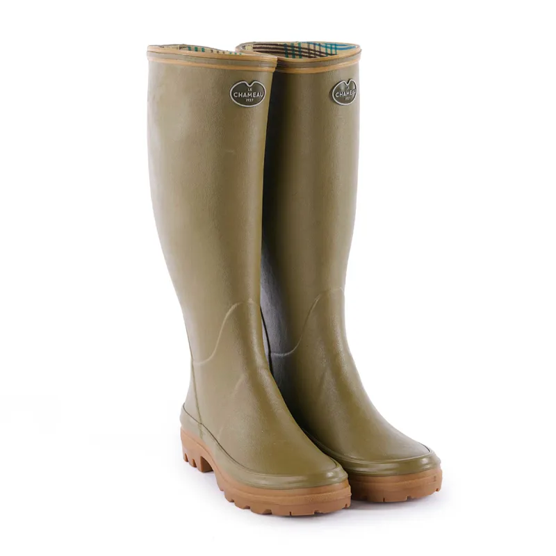 Le Chameau Giverney Jersey Lined Wellington Boot Ladies in Iconic Green-1